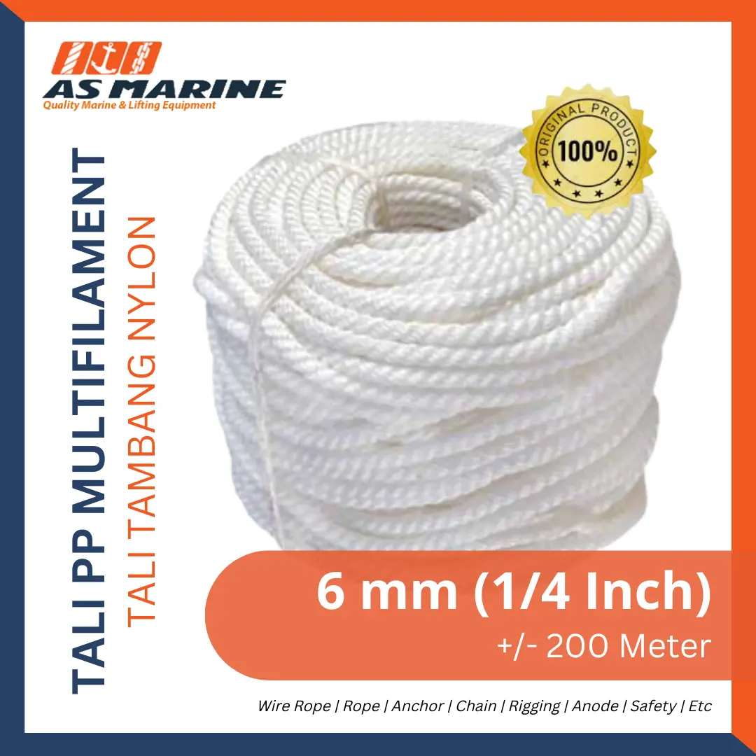 Tali Tambang Nylon / Tali Nilon / Tali Plastik PP Multifilament 6 mm